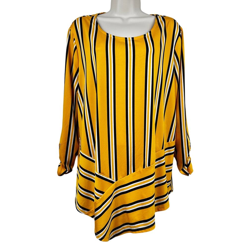 Cocomo Tunic Top Blouse Golden Yellow XL Striped Asymmetric Casual Office